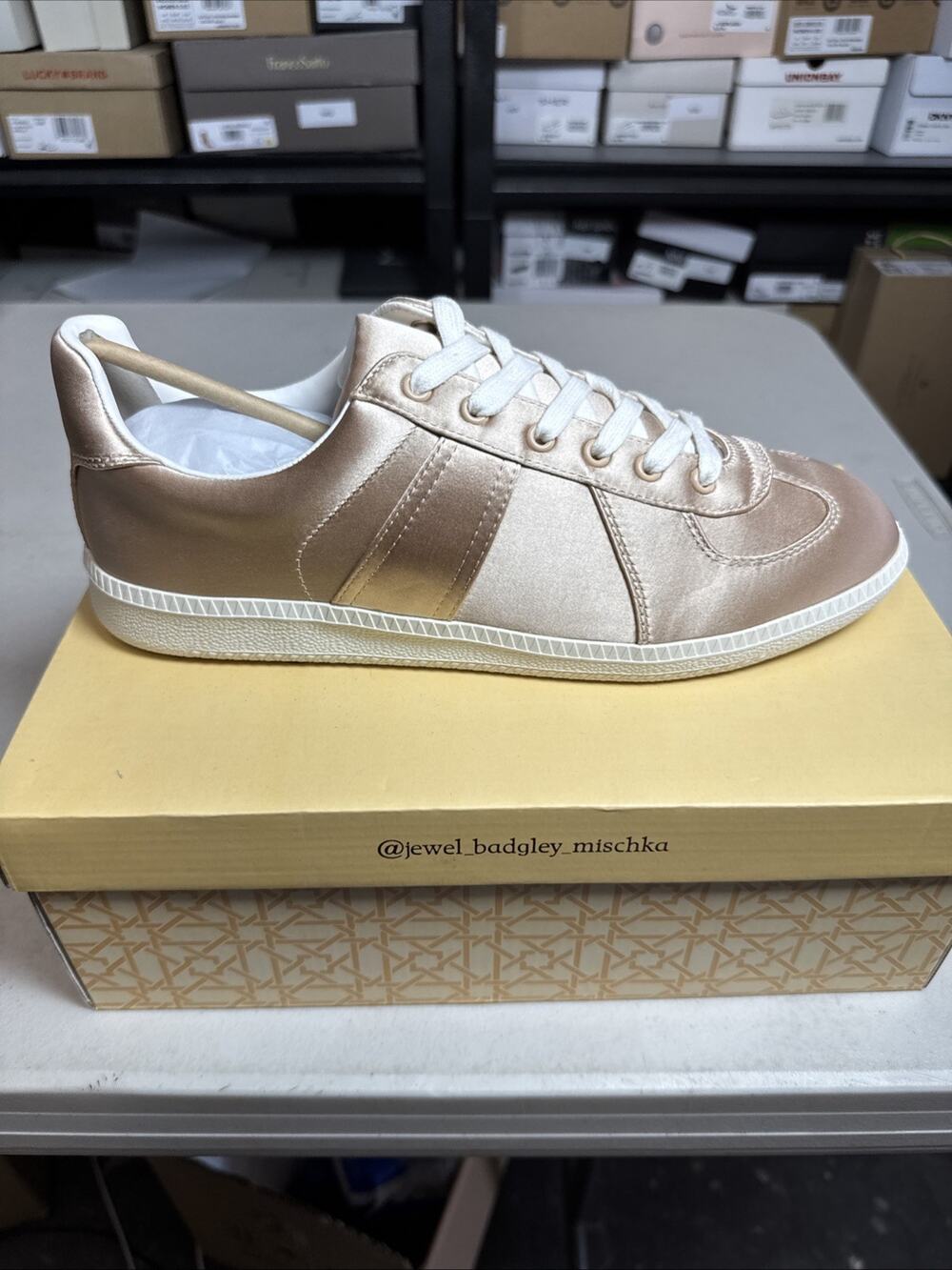 Women's 10 Jewel Badgley Mischka Imara Nude Silk Sneaker NWB